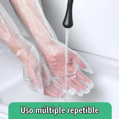 Vista 6 de 20 guantes de limpieza de goma desechables largos transparentes, guantes de plástico para lavar platos, guantes de plástico desechables impermeables