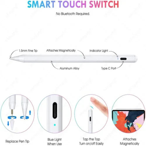 Vista 5 de Lápiz óptico para iPad con sensibilidad a la inclinación y rechazo de palma, lápiz activo compatible con Apple iPad Pro de 11/12.9 pulgadas, iPad