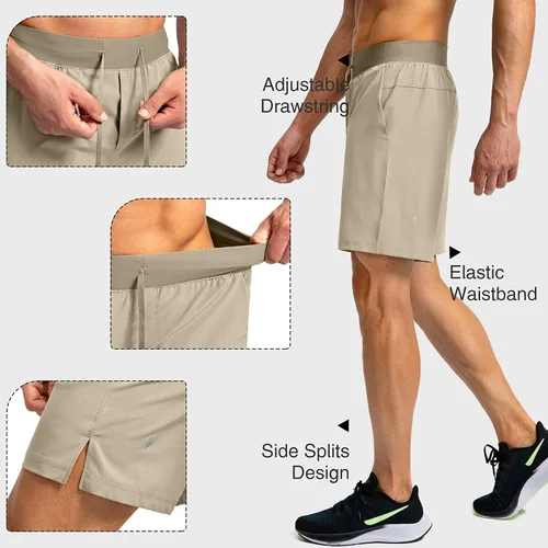 Vista 5 de Men's Running Shorts with Zipper Pockets 7 Inch Lightweight Quick Dry Gym Workout Athletic Shorts for Men