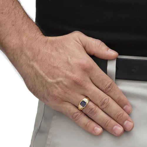 Vista 3 de PalmBeach Jewelry - Anillo de oro amarillo de 10 quilates o plata chapada en platino, corte cuadrado, zafiro azul creado y diamante, Metal, Zafiro