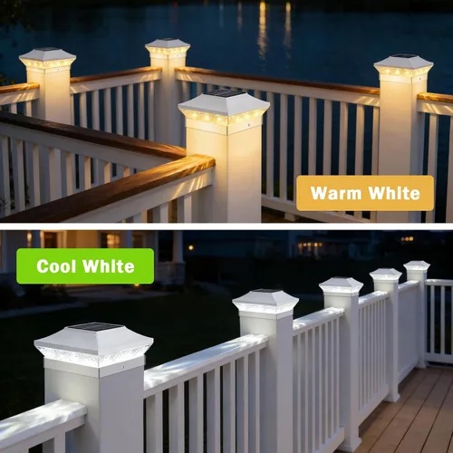 Vista 5 de Brightever Luces solares para postes de 3.5 x 3.5 pulgadas, 4 x 4 pulgadas, paquete de 6 luces solares para postes de madera/vinilo, 2 modos Blanco