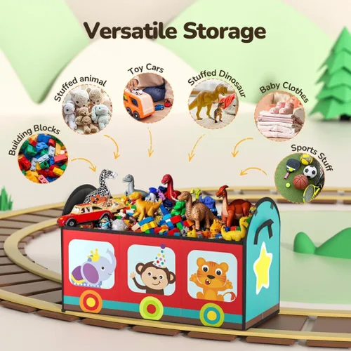 Vista 8 de YOHOOLYO Organizador de almacenamiento de juguetes para niños, 28.3 x 12.6 x 17.3 pulgadas, caja de juguetes grande y resistente con tapa y asas