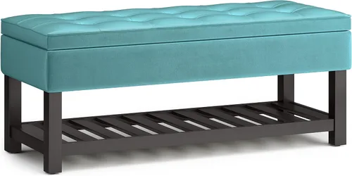 Vista 17 de SIMPLIHOME Cosmopolitan - Otomana rectangular con aspecto de lino de 44 pulgadas de ancho, color gris nube