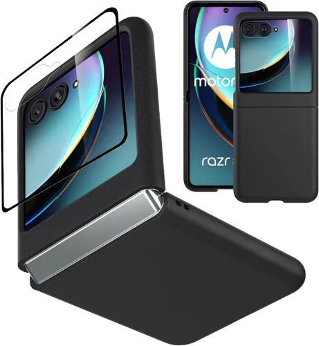 Vista 11 de Funda delgada de piel sintética para Motorola Razr Plus 2023, [cubierta frontal transparente + parte trasera de cuero duro de policarbonato] Marrón