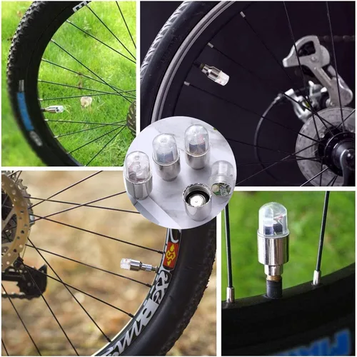 Vista 3 de 4 piezas de luces LED para rueda de bicicleta, tapones para válvulas de neumáticos de automóvil, tapas de vástagos de bicicleta, motocicleta