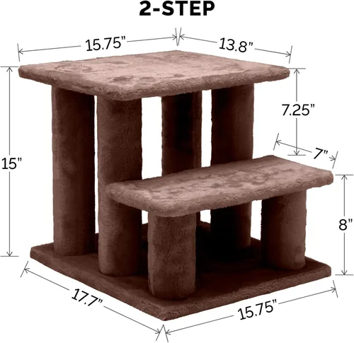 Vista 3 de Furhaven Steady Paws - Escaleras para mascotas de varios pasos para camas altas y sofás, color marrón, 3 escalones