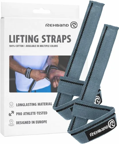 Vista 11 de Rehband Correas de levantamiento para entrenamiento de fuerza, 1 par de correas de fitness, 100% algodón, soporte de agarre de 22.0 in