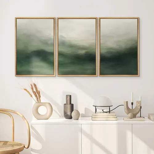 Vista 240 de SIGNWIN Lienzo enmarcado para pared, juego de arte neutro de bosque brumoso, ilustraciones en tono tierra, arte moderno, decorativo, bohemio