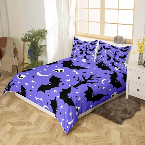 Vista 2 de Manfei Juego de funda de edredón de Halloween tamaño individual, juego de ropa de cama de 2 piezas para niños y niñas, decoración de habitación