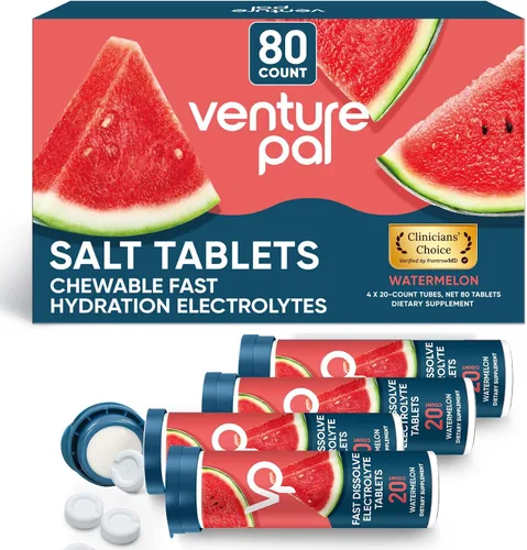 Vista 9 de Venture Pal Tabletas de electrolitos masticables, 80 tabletas de sal de disolución rápida sin azúcar, sin gluten, paquete variado para hidratación