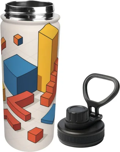 Vista 2 de Hervidor de agua aislado isométrico 3D de acero inoxidable Impresión divertida botella de agua aislada Ideal para deportes y viajes