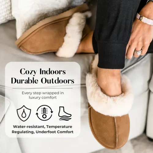 Vista 4 de Fireside by Dearfoams Women's Fireside Sydney Shearling Fur IndoorOutdoor Scuff Slipper With Wide Widths