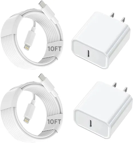 Vista 8 de Cargador rápido para iPhone, [certificado MFi] Bloque de carga rápida USB C de 20 W con cable de Tipo-C a Lightning de 10 pies, carga súper rápida