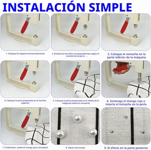 Vista 4 de SHRJ Herramientas de ajuste de perlas, máquina de prensa manual con cuentas de perlas coloridas, remaches y pinzas, para decorar ropa, vestidos
