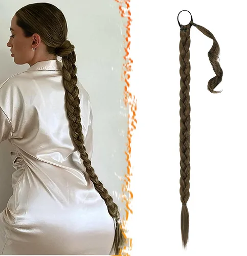 Vista 48 de Barsdar Extensión de 26 Pulgadas de Cola de Caballo Trenzada Larga con Banda Elástica - Extensiones de Cabello en Cola de Caballo Recta y Elegante