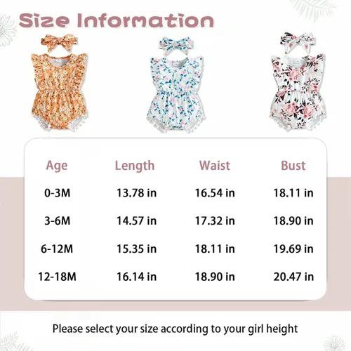Vista 6 de Hascloth Newborn Baby Girl Romper Infant Tassel Bodysuit Floral Dress Shorts Jumpsuit Ruffle Sleeveless Onesie Clothes Outfit