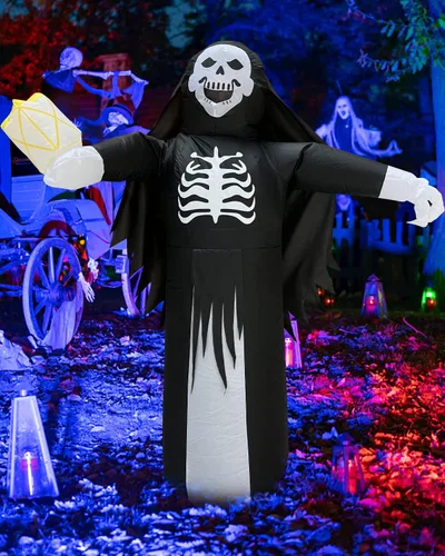 Vista 5 de Disfraces inflables de Halloween para adultos, 6.9 pies de alto, esqueleto aterrador de diablo, disfraz de Halloween, divertido disfraz de hueso