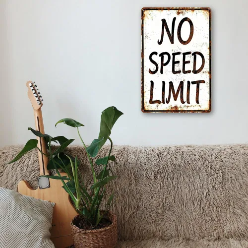 Vista 5 de Regalos para Hombres y Niños, Letrero Vintage de Metal de Lata Sin Límite de Velocidad, Arte de Pared para Garaje Cueva de Hombres, Placa Temática