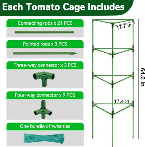 Vista 2 de ZeeDix Paquete de 4 jaulas de tomate altas y resistentes de 65 pulgadas