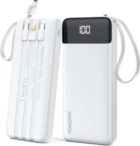 Vista 11 de penaover Cargador Portátil 10000mAh Power Bank con Cable Incorporado, 5 Salidas 2 Entradas Esencial de Viaje Paquete de Batería Externa con Pantalla