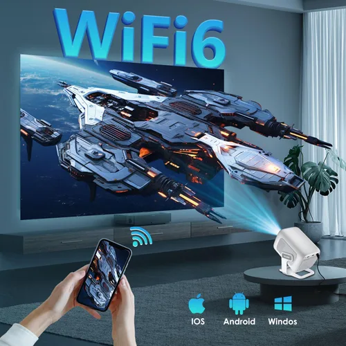 Vista 5 de Mini proyector inteligente WiFi Bluetooth, enfoque automático/Keystone, nativo 1080P, 4K Built-in Apps, Short Throw, Portable Projectors for