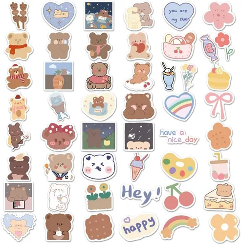 Vista 3 de ZJSXINDI Juego de 100 calcomanías pequeñas – Kawaii, cartulina decorativa para planificador, oso feliz