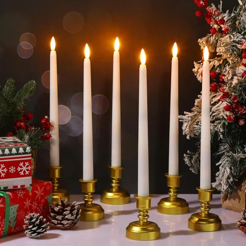 Vista 4 de Retisee - 24 piezas de velas de Navidad con base, velas cónicas sin llama parpadeantes, alimentadas por batería, LED, candelabros, luces de llama