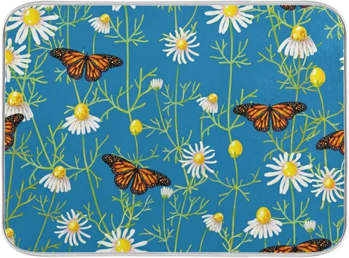 Vista 35 de Tapete de secado de platos de primavera naranja con flor de amapola para encimera de cocina, tapete escurridor absorbente de microfibra, tapete