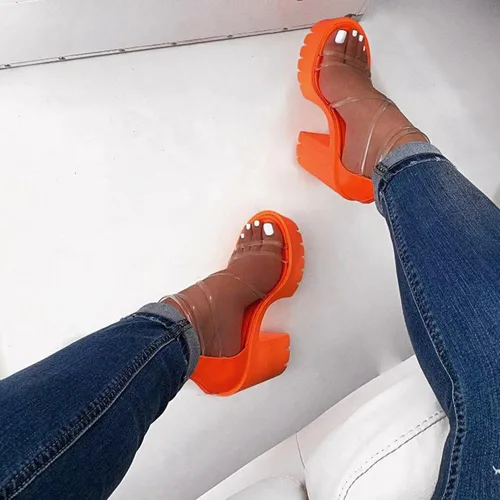Vista 2 de AIHOU Sandalias de plataforma para mujer, puntera abierta, tacón grueso, tacón alto, sandalias casuales de verano con tiras para mujer