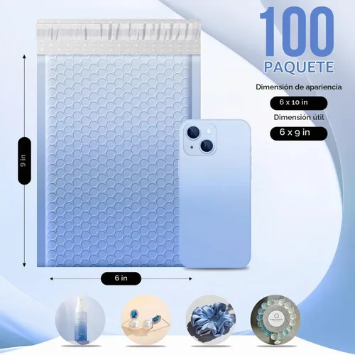 Vista 2 de Fuxury Sobres acolchados de burbujas de 6 x 10 pulgadas, paquete de 100 Azul degradado