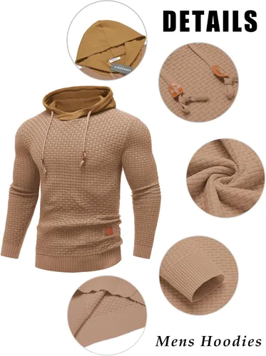 Vista 37 de COOFANDY Sudadera con capucha para hombre, casual, de manga larga, con cordón, de punto gofre, ajustada