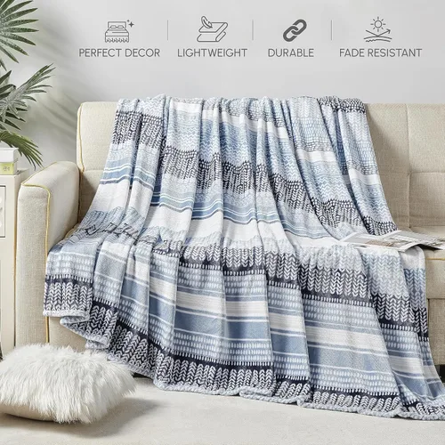 Vista 6 de Elegant Comfort Manta de Cama de Vellón de Franela con Estampado Ultra Suave, Colcha Cubrecama Ligera Acogedora y Suave, Manta Decorativa para Todas