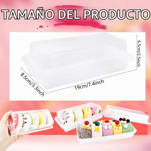Vista 2 de Paquete de 60 cajas de embutidos de 7.5 pulgadas con tapas transparentes, cajas de papel blanco para panadería, recipientes pequeños para postres