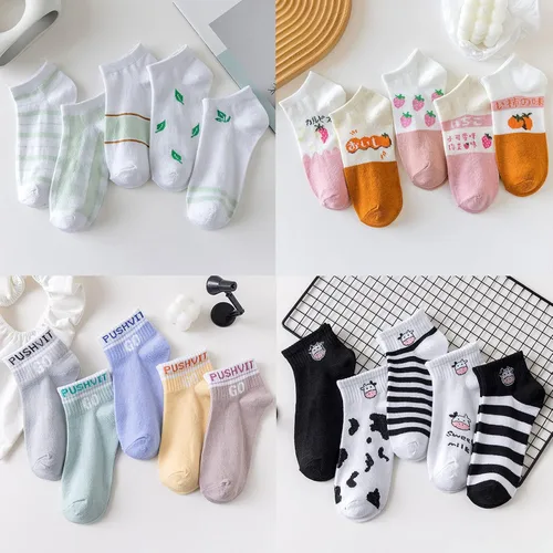 Vista 2 de 5 pares de calcetines estampados para mujeres, hombres y niñas, estampado colorido, novedoso, lindo, unisex, cómodos calcetines para mujer