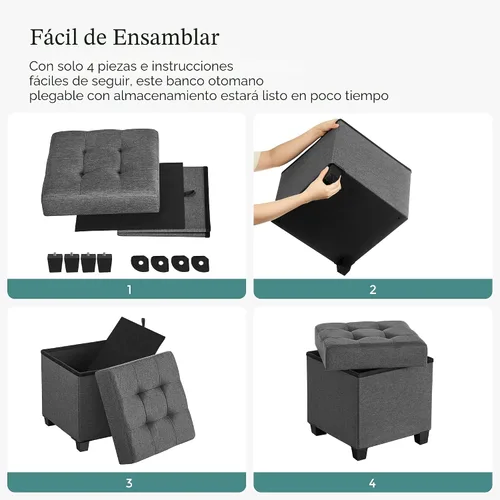 Vista 7 de SONGMICS Otomano de almacenamiento de 15 pulgadas, banco de dormitorio con almacenamiento, taburete con patas, soporta hasta 660 libras, gris oscuro
