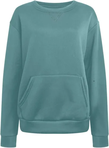 Vista 4 de Sudadera básica lisa de manga larga con cuello redondo para mujer, suave, casual, para otoño e invierno