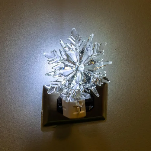 Vista 4 de Novelty Lights Lámpara LED copo de nieve blanco puro decoración de Navidad luz nocturna con enchufe giratorio