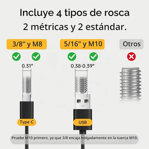 Vista 2 de Patas de Cama Ajustables de Repuesto para Marco de Base de Cama Ajustable, Incluye 4 Tipos de Roscas, Juego de 4 Patas Atornillables 3 en 1 de 12