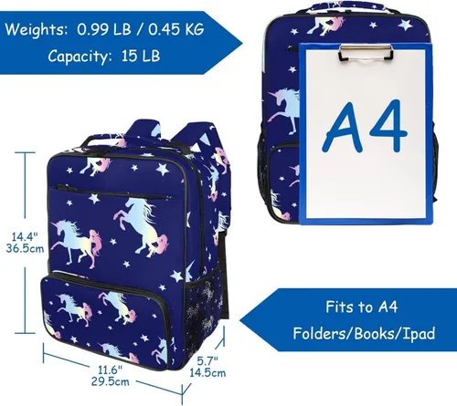 Vista 5 de PDFAFO Mochila para niños y niñas, bolsas escolares para jardín de infantes, primaria, regreso a la escuela, viajes, 15 pulgadas, Arcoíris