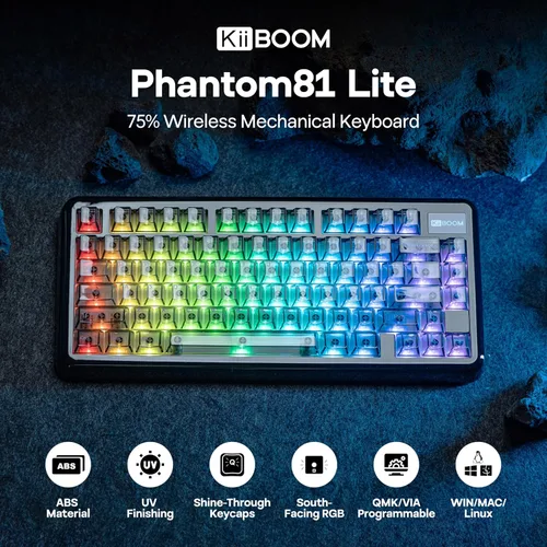 Vista 2 de KiiBoom Phantom81 Lite 75% Junta Teclado mecánico, VIA programable Negro