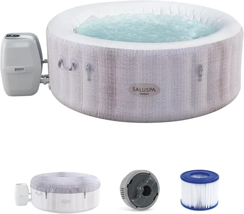 Vista 10 de Bestway SaluSpa Miami - Bañera de hidromasaje inflable para 2 a 4 personas, spa portátil de bajo consumo redondo para exteriores con 120 AirJets, 71