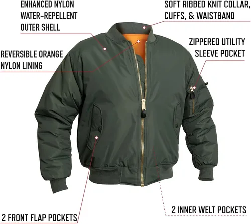 Vista 3 de Rothco Enhanced Nylon Bomber Jacket Flight Style Cold Weather Winter Coat