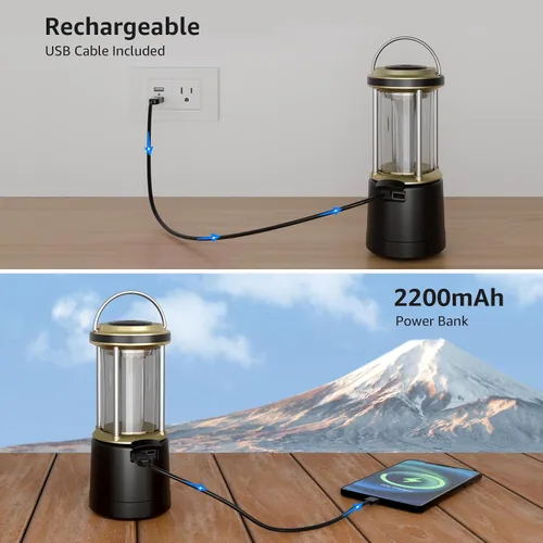 Vista 4 de Lepro Linterna LED recargable de 2000 lúmenes, luz impermeable para tienda de campaña con 5 modos de luz, esenciales para camping, linterna portátil