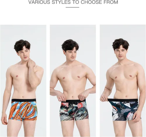 Vista 5 de Calzoncillos tipo bóxer para hombre, de viscosa de bambú, suave, cómodo, paquete múltiple