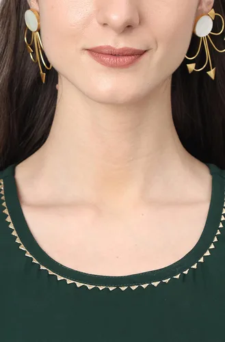 Vista 8 de Janasya Botella de mujer india verde Georgette sólido Kurta con Dupatta