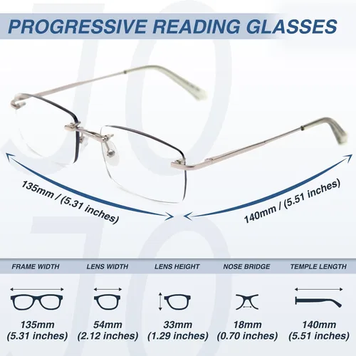 Vista 6 de JO Gafas de lectura multifocales progresivas sin montura para hombres y mujeres, lentes progresivos con bloqueo de luz azul