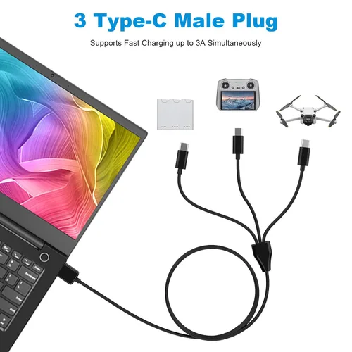 Vista 4 de Alitutumao Cable de carga USB tipo C 3 en 1 compatible con DJI Mini 3 Pro, Mini 4 Pro, Mavic 3, Air 2S, Avata Drone DJI FPV Control remoto