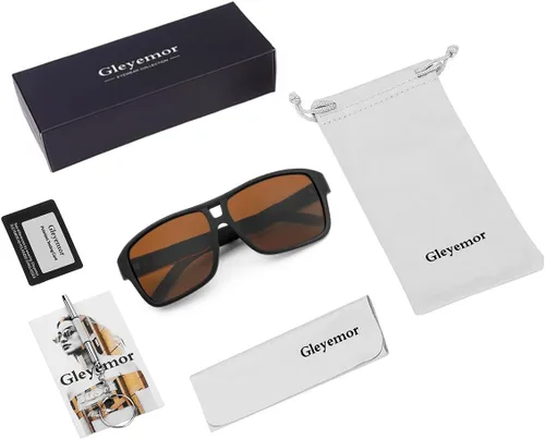 Vista 6 de Gleyemor Gafas de sol cuadradas polarizadas para hombre, gafas de sol deportivas con protección UV (marrón)