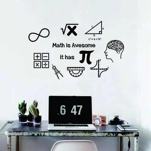 Vista 5 de Calcomanía de pared Math is Awesome Math is Awesome - Calcomanías de vinilo extraíbles para estudiantes de aula, símbolos de matemáticas, murales