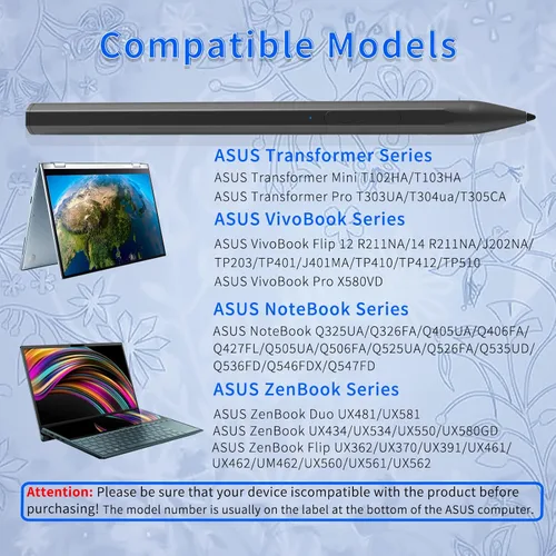Vista 2 de Pluma Stylus para ASUS Transformer/Mini/ASUS Zenbook Flip/Pro/ASUS Vivobook Flip/Pro/Duo/ASUS Notebook, Lápiz Táctil Recargable MPP 2.0
